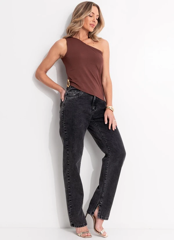 Quintess - Calça Mom Jeans Preto em Jeans 3