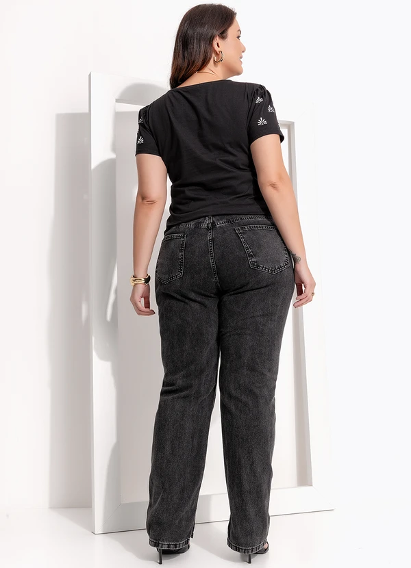 Quintess - Calça Mom Jeans Preto em Jeans 9