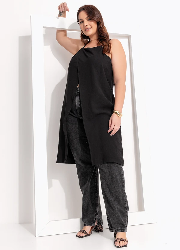 Quintess - Calça Mom Jeans Preto em Jeans 10