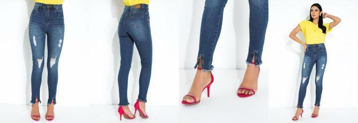 Cal�a Jeans Push Up com Fendas e Rasgos Sawary