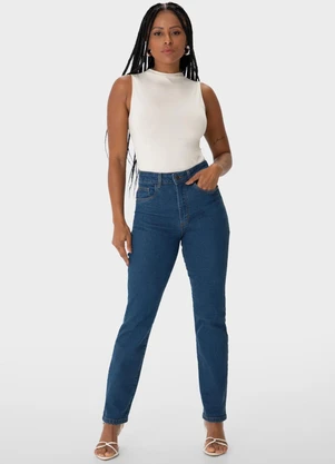 Enfim - Calça Jeans Reta Cintura Alta Azul - ENFIM