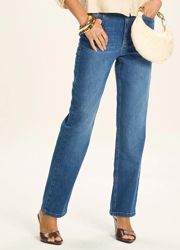 Doce Trama - Calça Jeans Reta Cintura Alta Azul