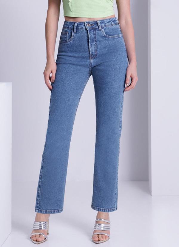 Lunender - Calça Jeans Reta Cintura Alta Chapa Barriga Azul 1
