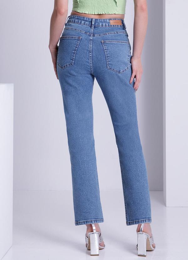 Lunender - Calça Jeans Reta Cintura Alta Chapa Barriga Azul 2