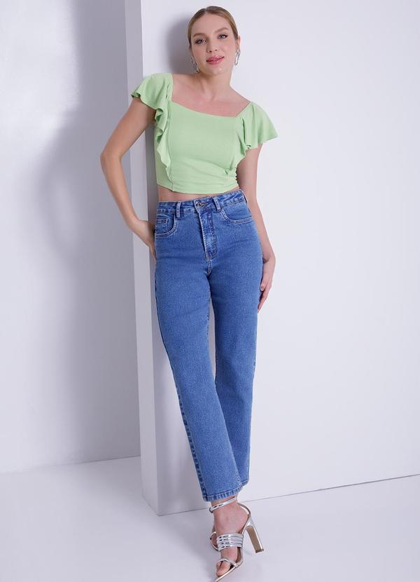 Lunender - Calça Jeans Reta Cintura Alta Chapa Barriga Azul 3