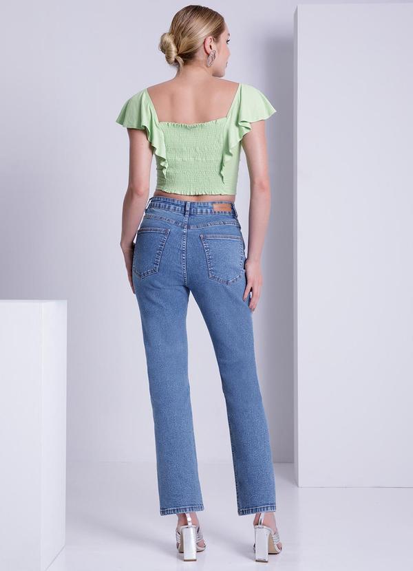 Lunender - Calça Jeans Reta Cintura Alta Chapa Barriga Azul 4