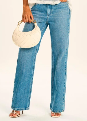 Doce Trama - Calça Jeans Reta Cintura Alta Peônia Azul - DOCE TRAMA