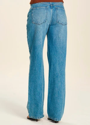 Doce Trama - Calça Jeans Reta Cintura Alta Peônia Azul - DOCE TRAMA
