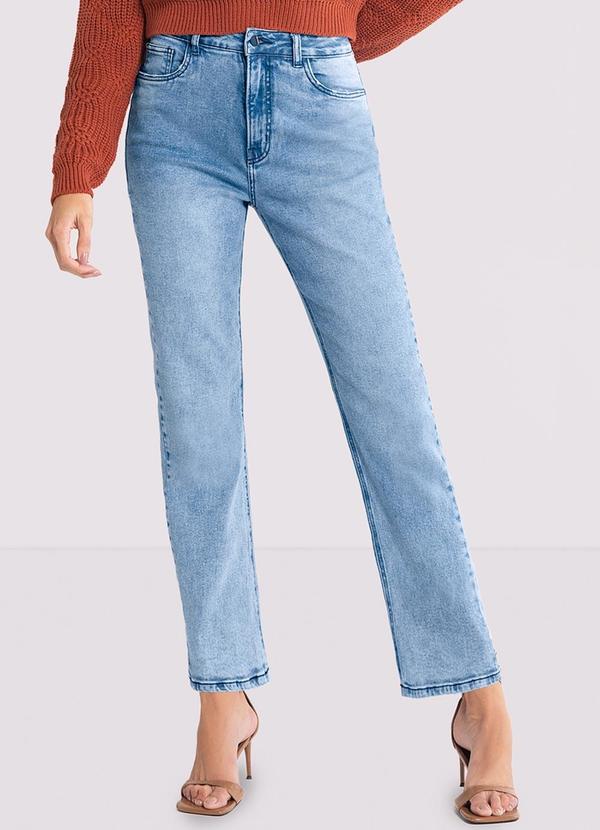 Lunender - Calça Jeans Reta com Cintura Alta Chapa Barriga Jeans