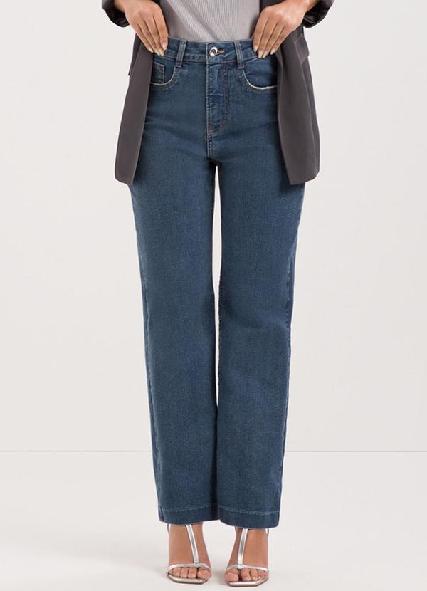 Lunender - Calça Jeans Reta Cropped com Chapa Barriga Azul