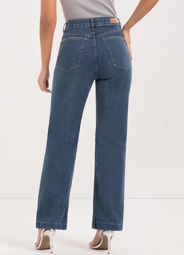 Lunender - Calça Jeans Reta Cropped com Chapa Barriga Azul 2