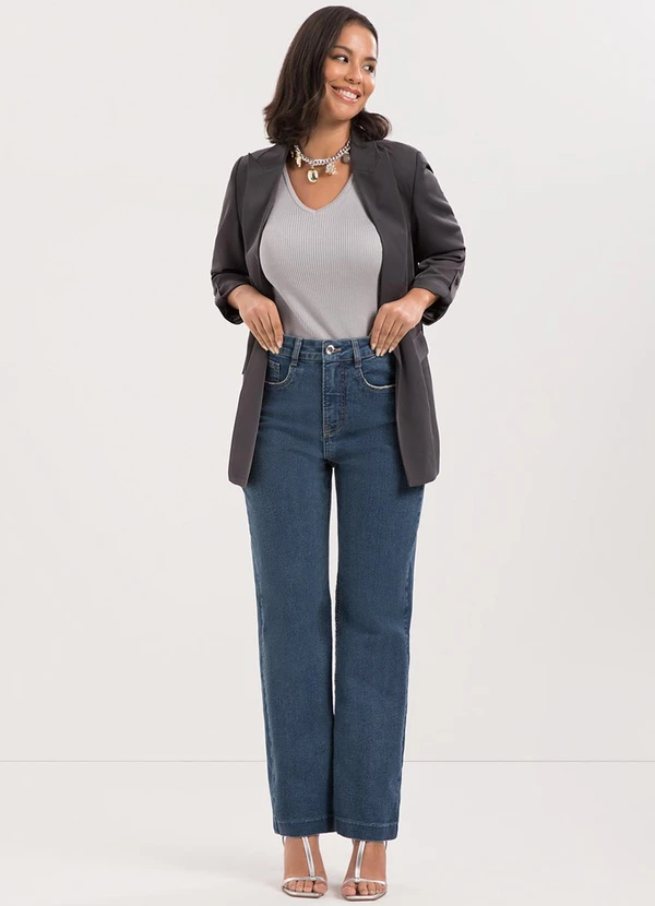 Lunender - Calça Jeans Reta Cropped com Chapa Barriga Azul 3