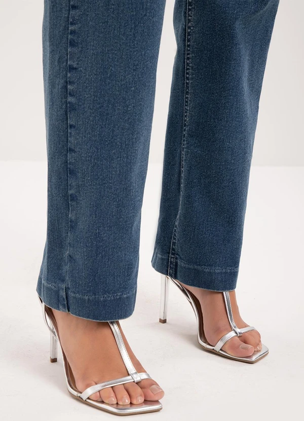 Lunender - Calça Jeans Reta Cropped com Chapa Barriga Azul 5