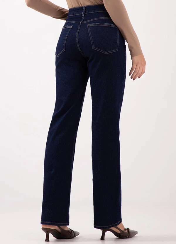 Lunender - Calça Jeans Reta de Cintura Alta Azul 2