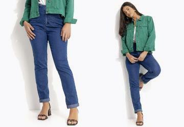 Cala Jeans Reta de Cintura Alta com Pregas