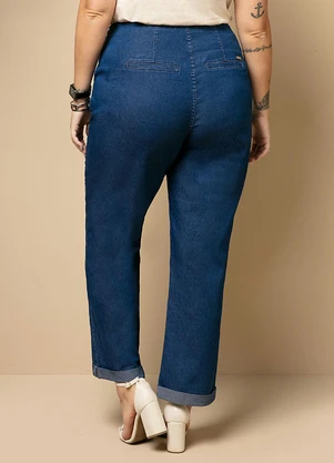 Quintess - Calça Jeans Reta de Cintura Alta com Pregas - QUINTESS