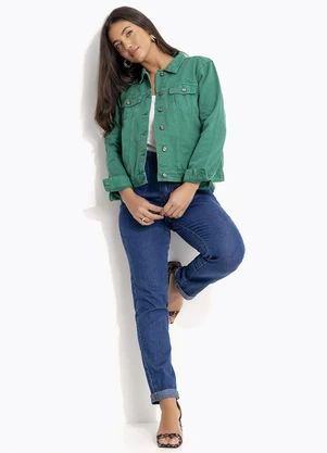 Quintess - Calça Jeans Reta de Cintura Alta com Pregas - QUINTESS