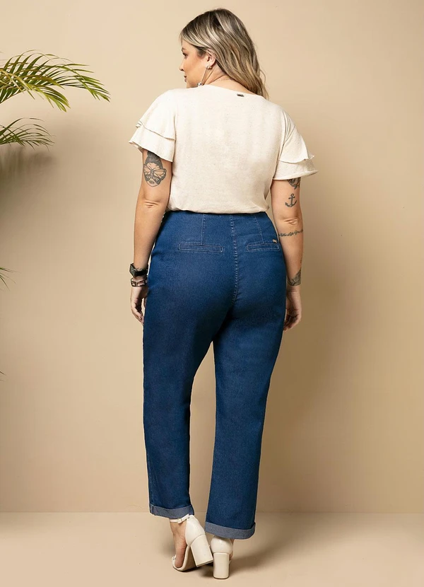 Quintess - Calça Jeans Reta de Cintura Alta com Pregas 15