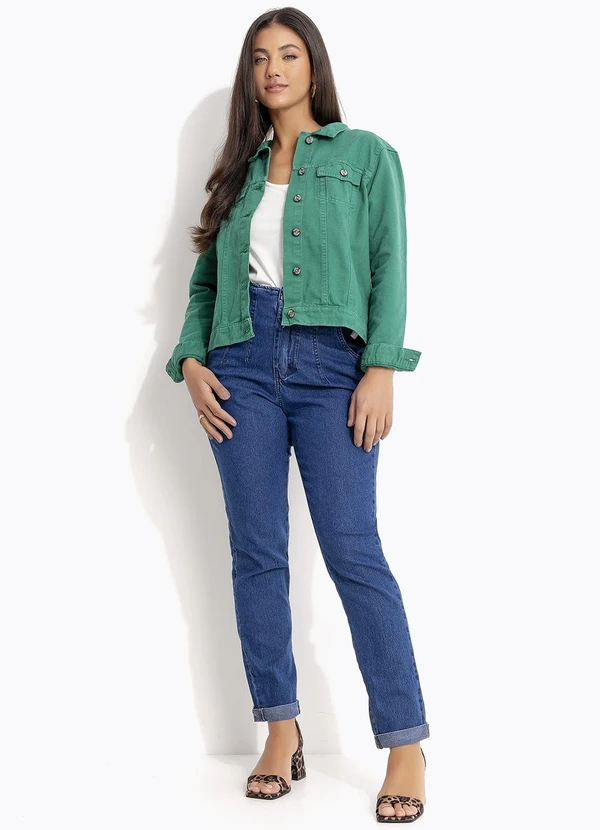 Quintess - Calça Jeans Reta de Cintura Alta com Pregas 3