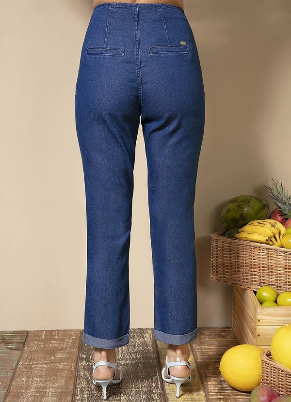 Quintess - Calça Jeans Reta de Cintura Alta com Pregas 5