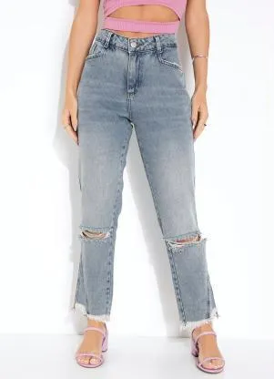 Sawary Jeans - Calça Jeans Reta Efeito Destroyed Sawary - SAWARY JEANS