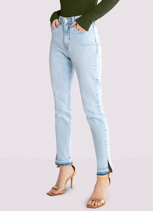 Lunender - Calça Jeans Skinny Chapa Barriga com Detalhe Barra Jeans