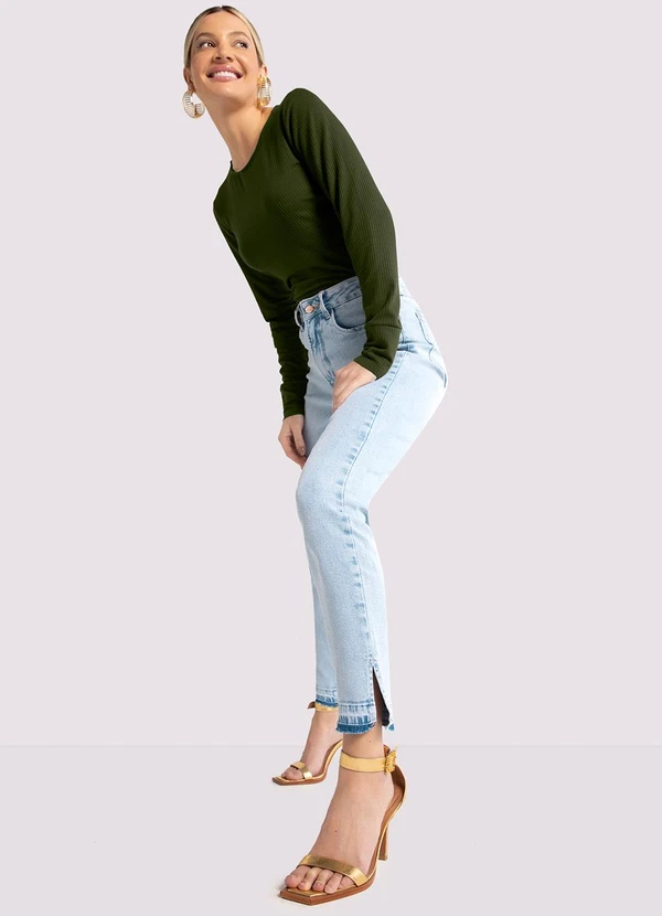 Lunender - Calça Jeans Skinny Chapa Barriga com Detalhe Barra Jeans 3