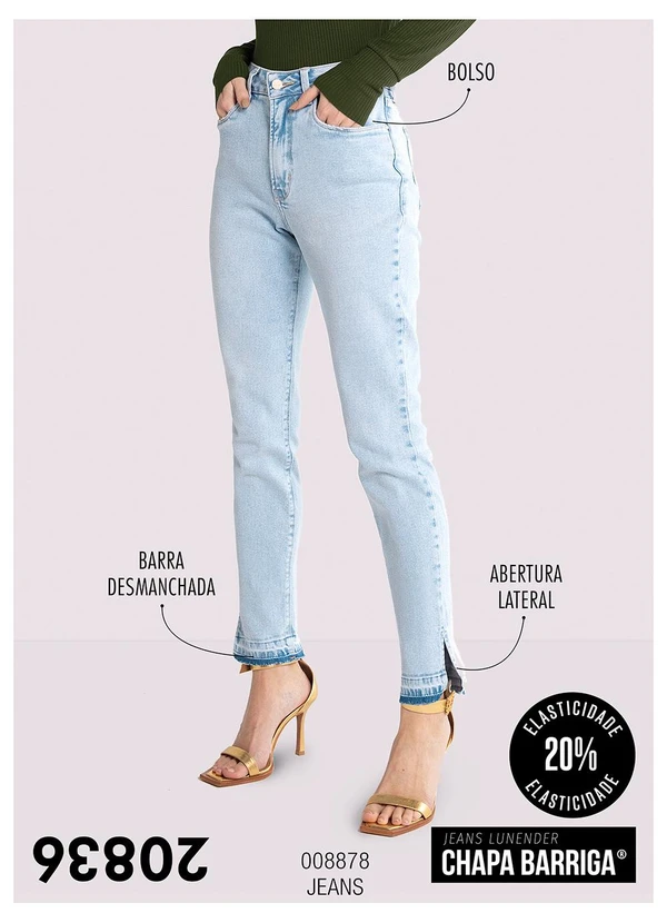 Lunender - Calça Jeans Skinny Chapa Barriga com Detalhe Barra Jeans 5