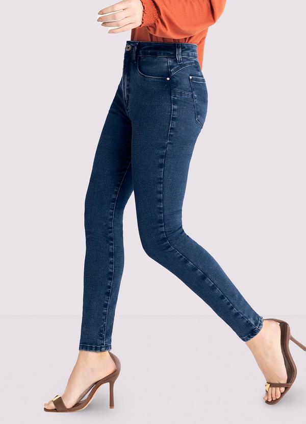 Lunender - Calça Jeans Skinny Chapa Barriga com Recorte Costa Azul 1