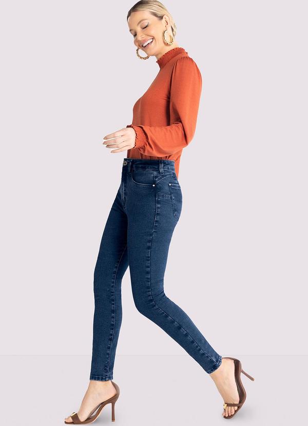 Lunender - Calça Jeans Skinny Chapa Barriga com Recorte Costa Azul 3