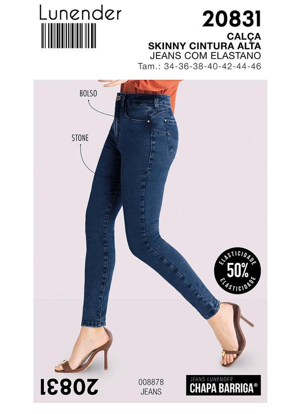 Lunender - Calça Jeans Skinny Chapa Barriga com Recorte Costa Azul 6