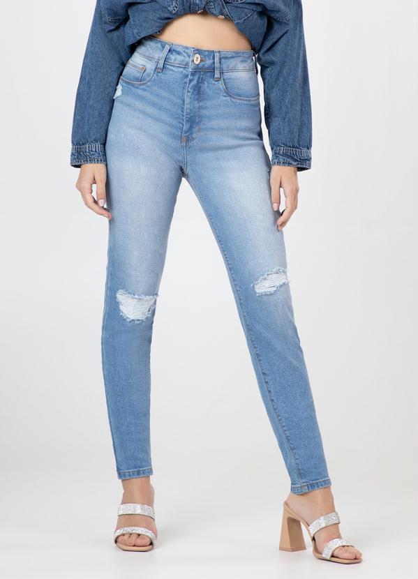 Lunender - Calça Jeans Skinny Chapa Barriga Destroyed Jeans