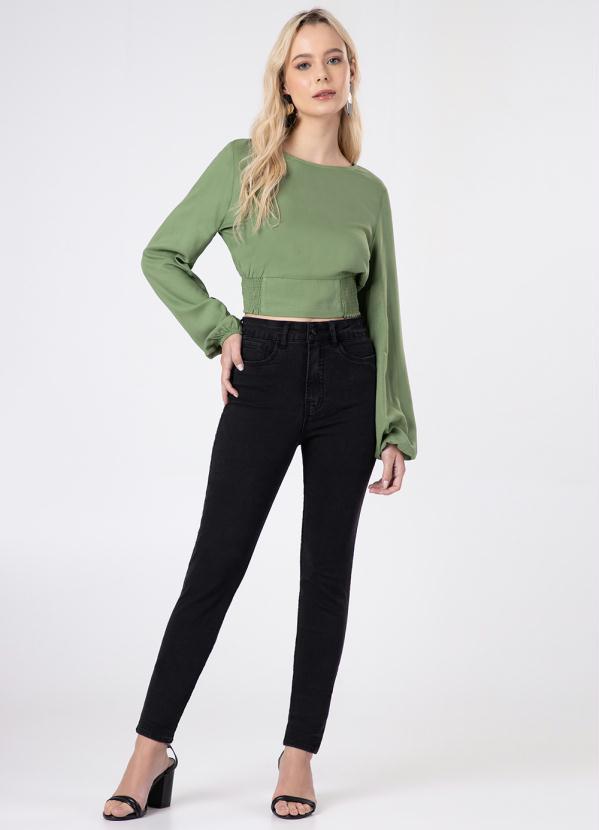 Lunender - Calça Jeans Skinny Chapa Barriga Preto 3