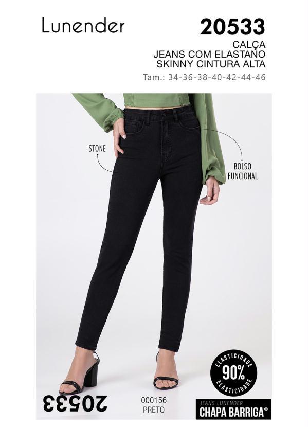 Lunender - Calça Jeans Skinny Chapa Barriga Preto 5