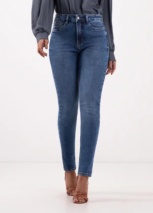 Lunender - Calça Jeans Skinny Cintura Alta e Bolsos Azul - LUNENDER