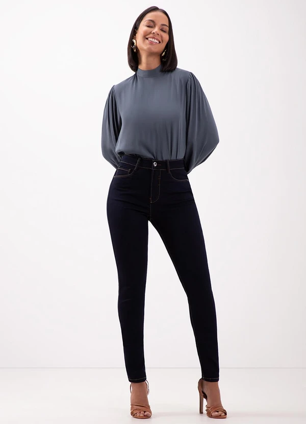Lunender - Calça Jeans Skinny Cintura Alta e Elastano Azul 3