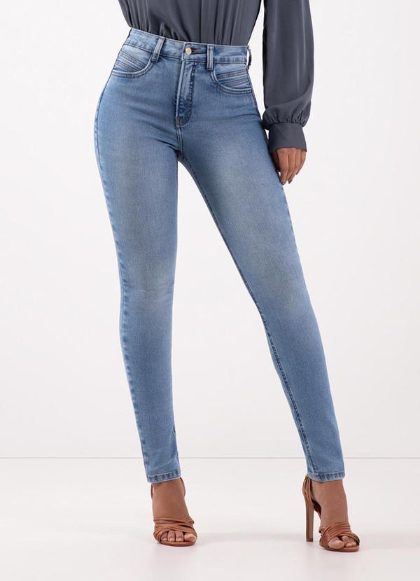 Lunender - Calça Jeans Skinny Cintura Alta e Recortes Azul