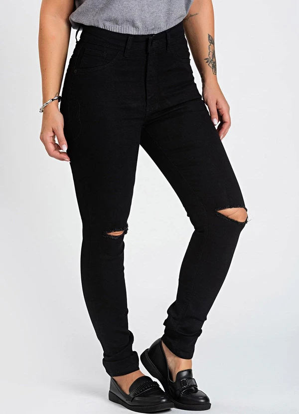 Meu Jeans - Calça Jeans Skinny com Puído Preto