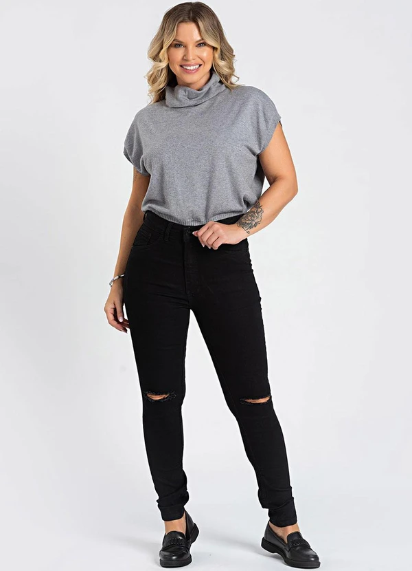 Meu Jeans - Calça Jeans Skinny com Puído Preto 3