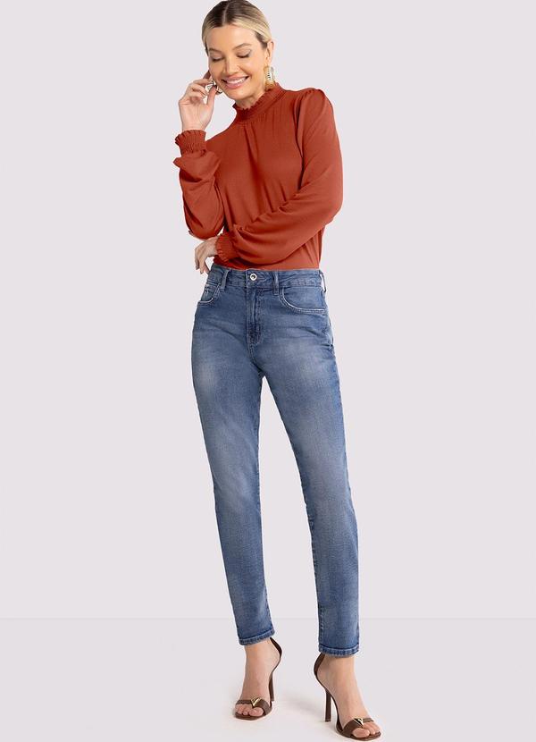 Lunender - Calça Jeans Skinny Estonada com Cintura Média Jeans 3