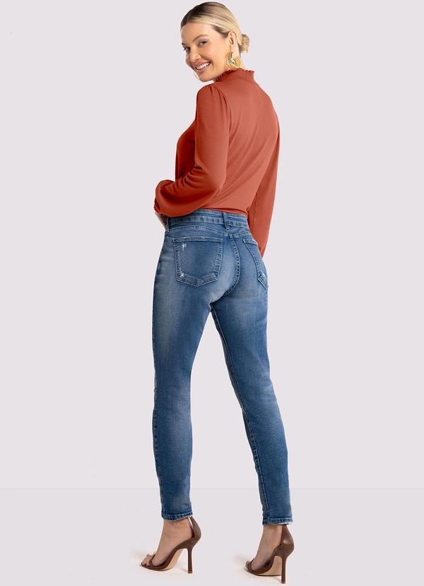 Lunender - Calça Jeans Skinny Estonada com Cintura Média Jeans 4