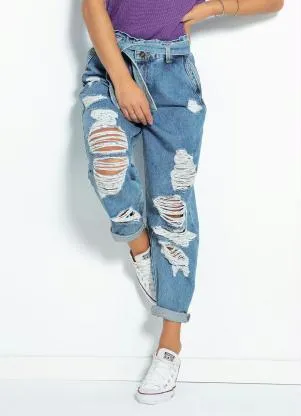 Sawary Jeans - Calça Jeans Slouchy com Faixa Grátis Sawary - SAWARY JEANS
