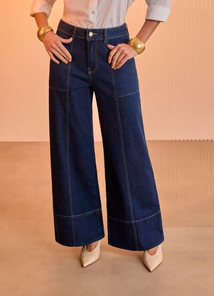 Lunender - Calça Jeans Super Wide Leg com Cintura Alta Azul - LUNENDER