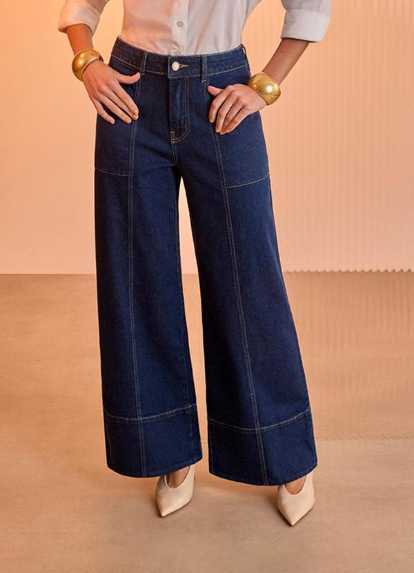 Lunender - Calça Jeans Super Wide Leg com Cintura Alta Azul