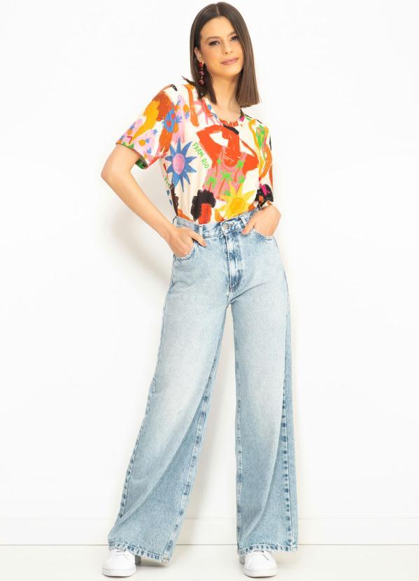 Farm - Calça Jeans Wide Leg Azul 6