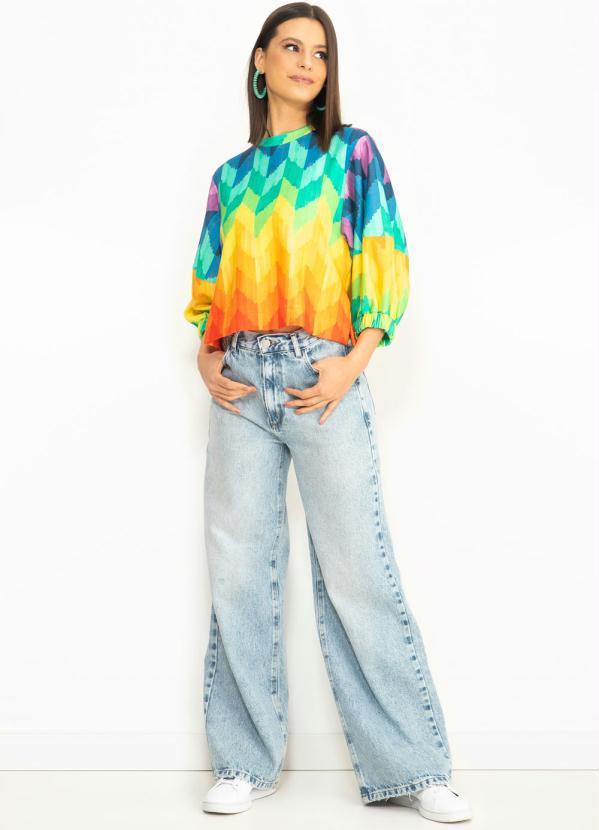 Farm - Calça Jeans Wide Leg Azul 9