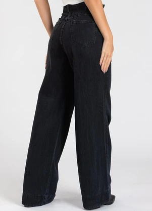 Meu Jeans - Calça Jeans Wide Leg c/ Cinto Removível Preto - MEU JEANS