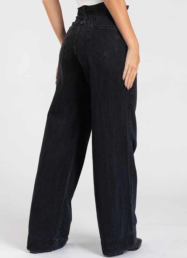 Meu Jeans - Calça Jeans Wide Leg c/ Cinto Removível Preto 2
