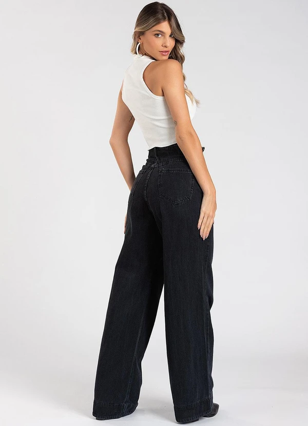 Meu Jeans - Calça Jeans Wide Leg c/ Cinto Removível Preto 4