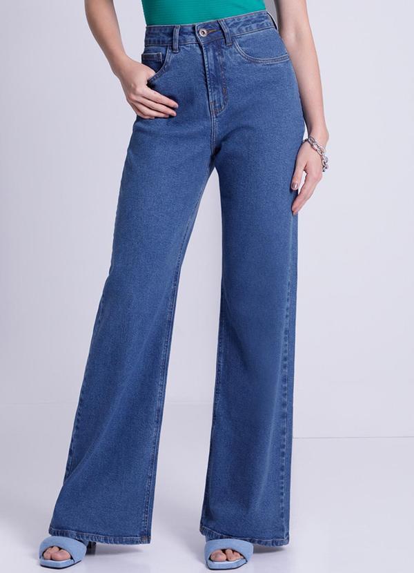 Lunender - Calça Jeans Wide Leg Chapa Barriga Azul 1